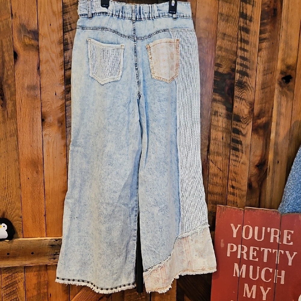 236 POL Distressed Light Blue Wide Leg Jeans - Picture 12 of 14